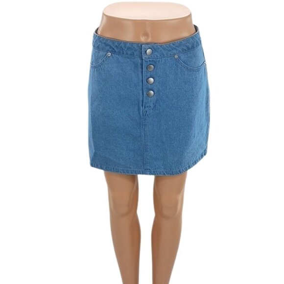 Forever 21 Denim Skirt Button Fly Light Wash Casual Mini Womens Size M - Picture 1 of 4